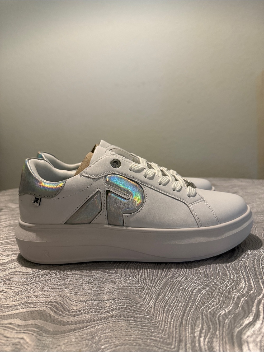 Rieker White Sneakers with Holographic Accents
